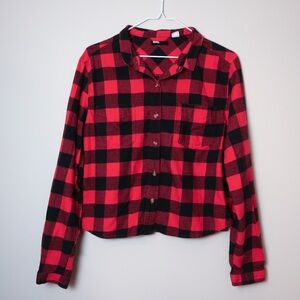 BDG Flannel Red and Black Plaid Cropped Shirt